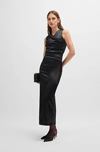 Long-length high-shine dress with wrap effect
