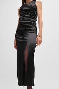 Long-length high-shine dress with wrap effect