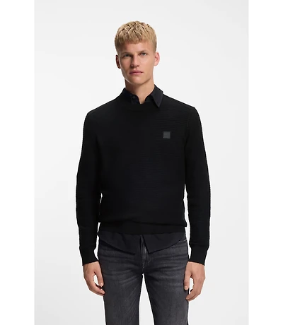 Cotton piqué sweater with logo patch