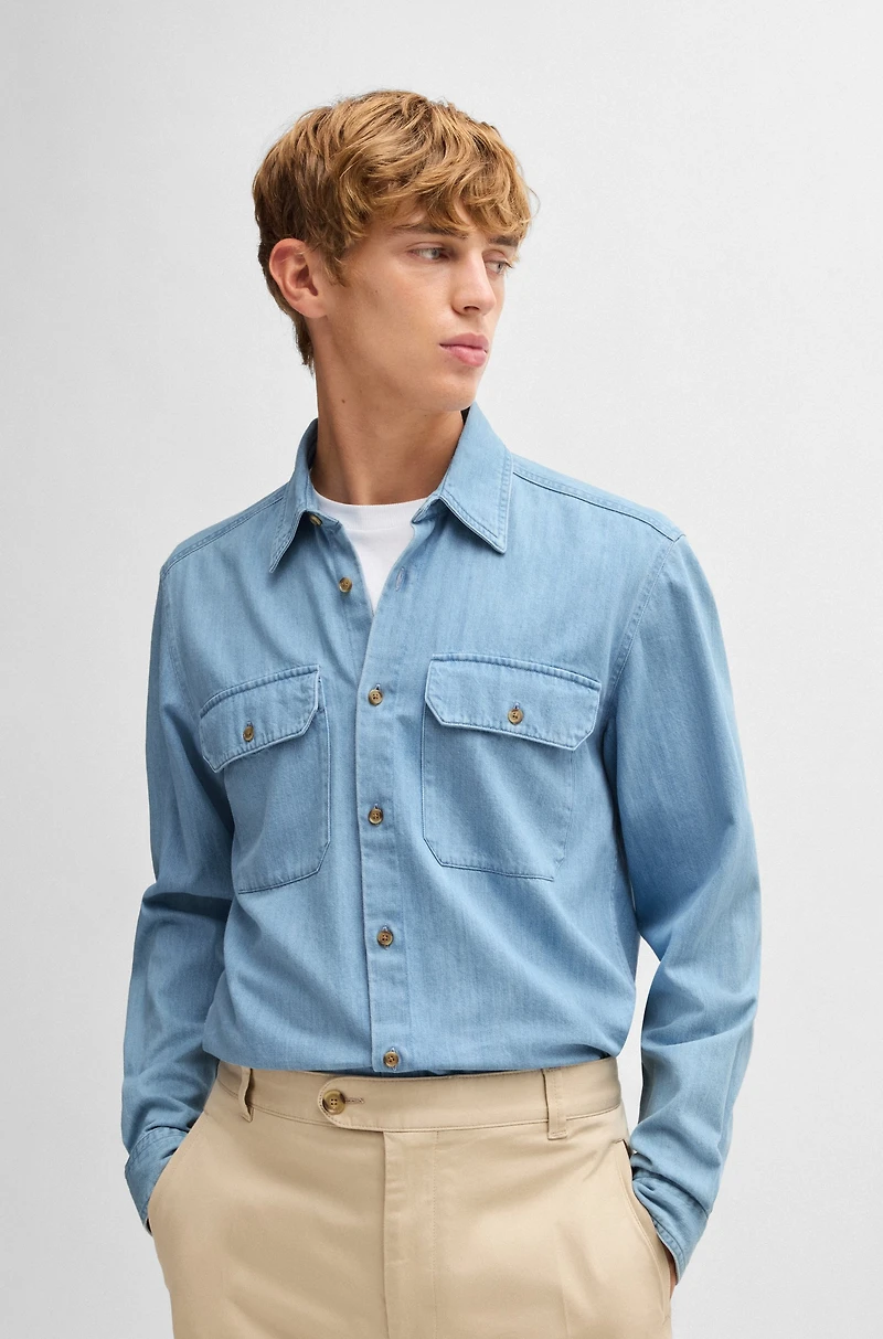 Regular-fit shirt blue cotton denim