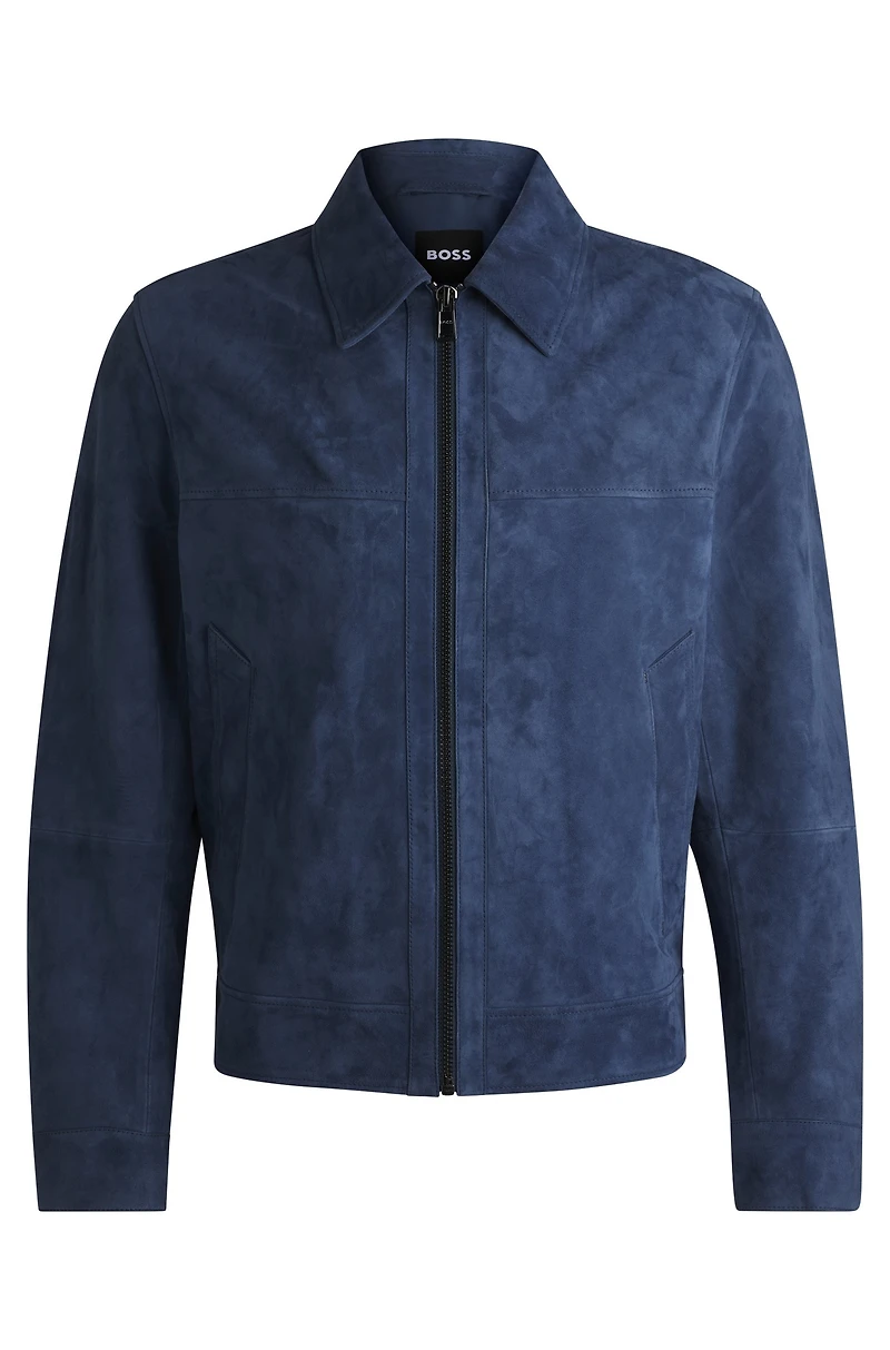 Regular-fit jacket soft suede with zip front