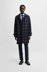 Checked-jersey coat a classic fit