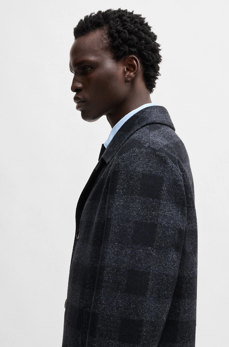 Checked-jersey coat a classic fit