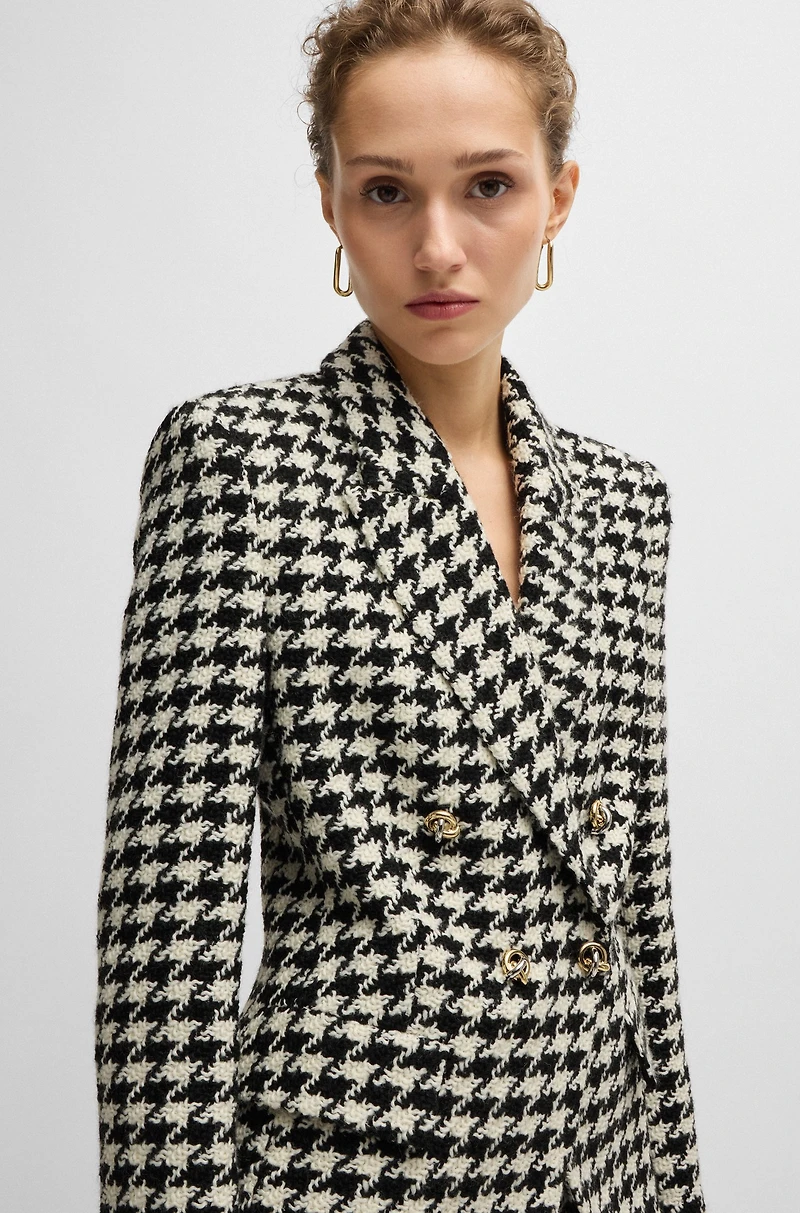 Slim-fit jacket houndstooth fabric with metallic trims