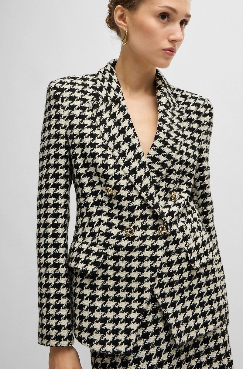 Slim-fit jacket houndstooth fabric with metallic trims
