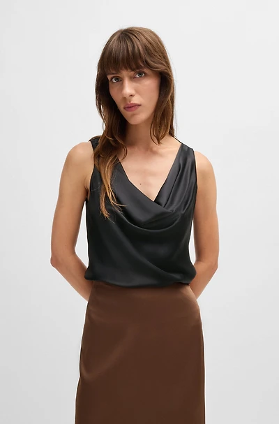 Satin relaxed-fit blouse with cowl neckline