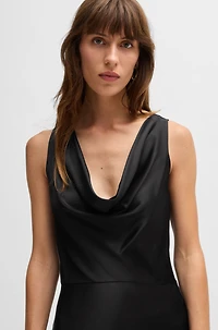 Cowl-neck dress fluent satin with cowl neckline