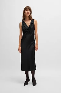 Cowl-neck dress fluent satin with cowl neckline