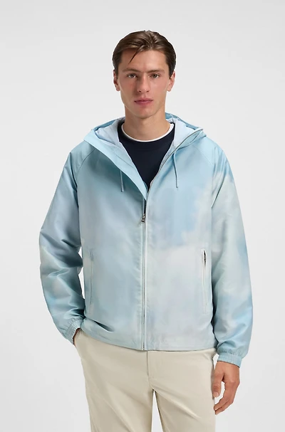 Water-repellent jacket with cloud artwork
