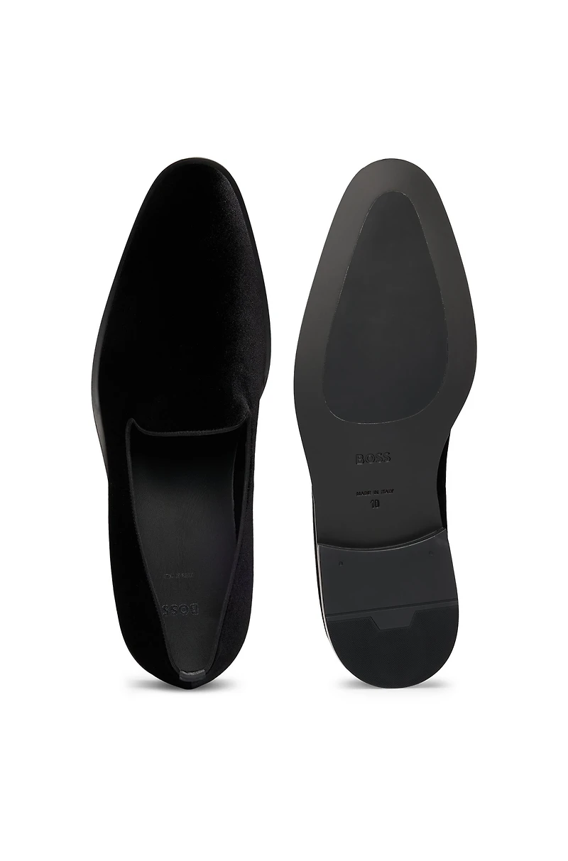 Velvet slip-on loafers with leather trims