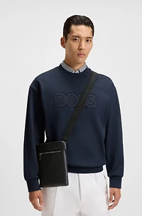 Envelope bag in grained Italian leather with embossed logo
