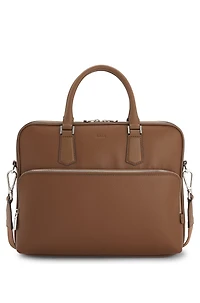 Embossed-logo document case in Italian leather