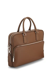 Embossed-logo document case in Italian leather