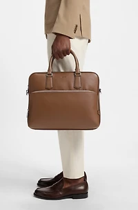 Embossed-logo document case in Italian leather