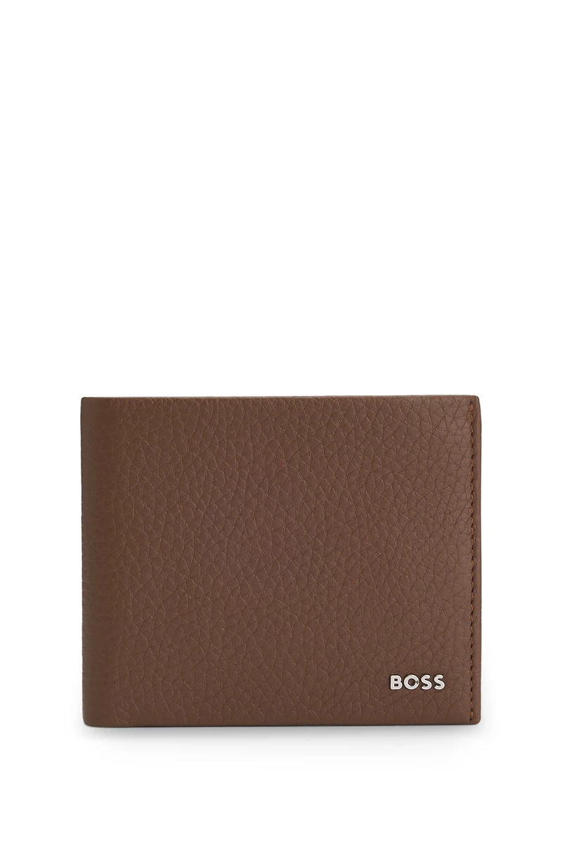 Grained-leather folding wallet with polished logo lettering