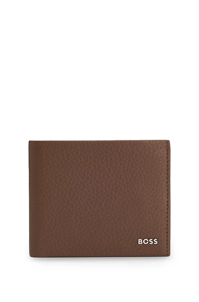 Grained-leather folding wallet with polished logo lettering