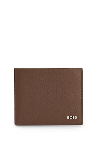 Grained-leather folding wallet with polished logo lettering