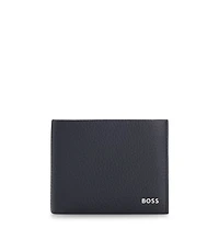 Grained leather wallet with metal lettering
