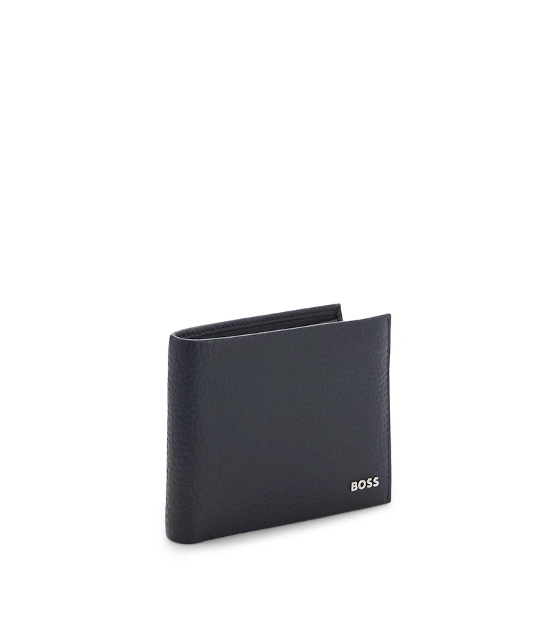 Grained leather wallet with metal lettering
