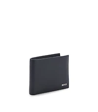 Grained leather wallet with metal lettering