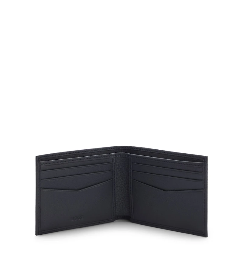 Grained leather wallet with metal lettering