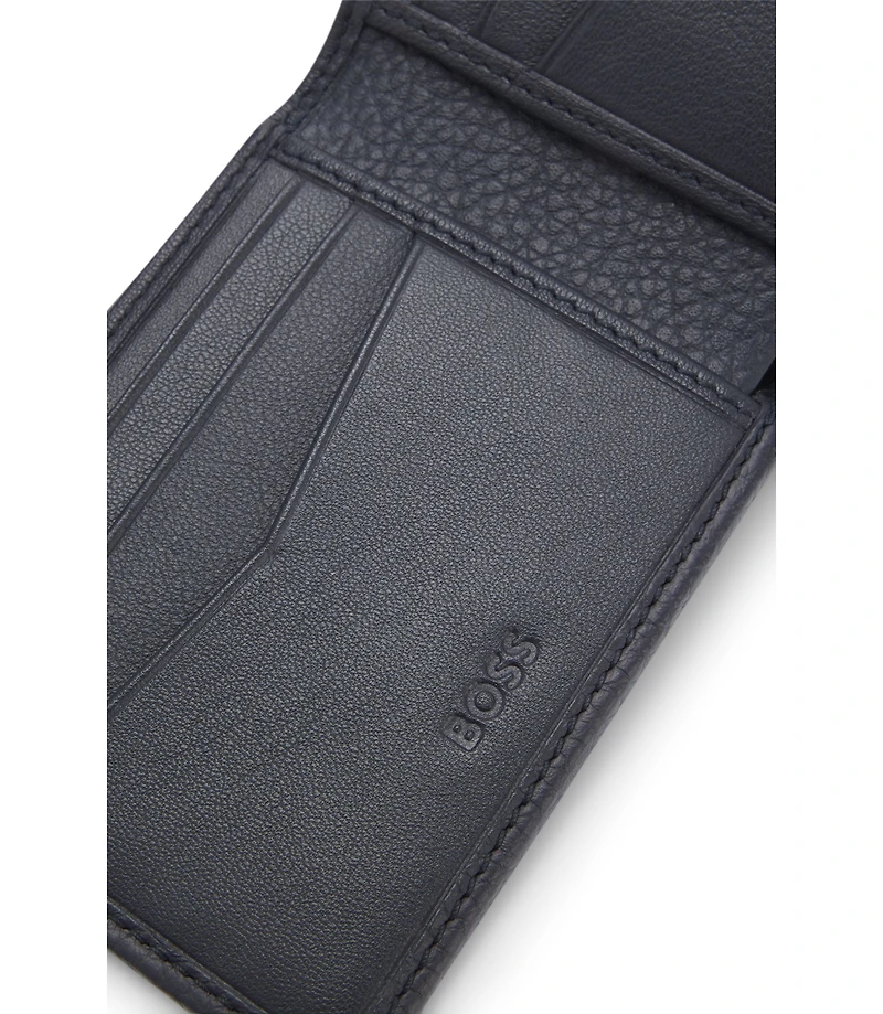 Grained leather wallet with metal lettering