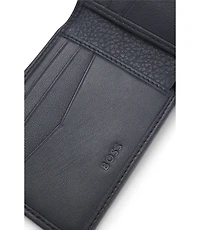 Grained leather wallet with metal lettering