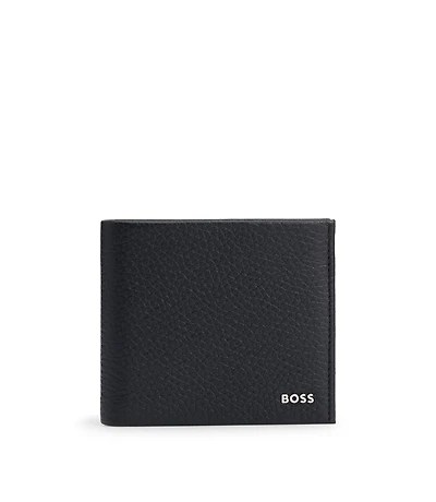 Grained-leather wallet with metal logo