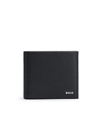 Grained-leather wallet with metal logo