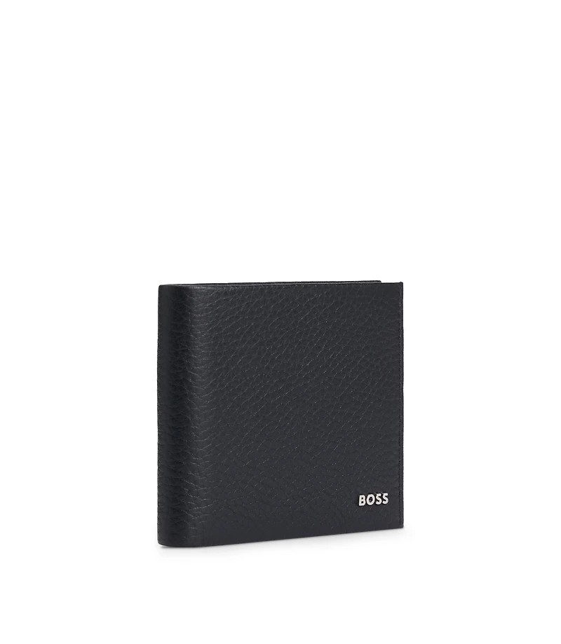 Grained-leather wallet with metal logo
