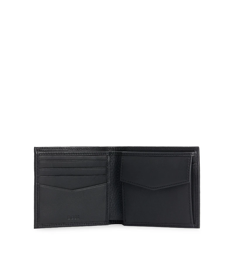 Grained-leather wallet with metal logo
