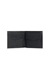 Grained-leather wallet with metal logo