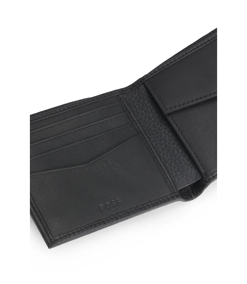 Grained-leather wallet with metal logo
