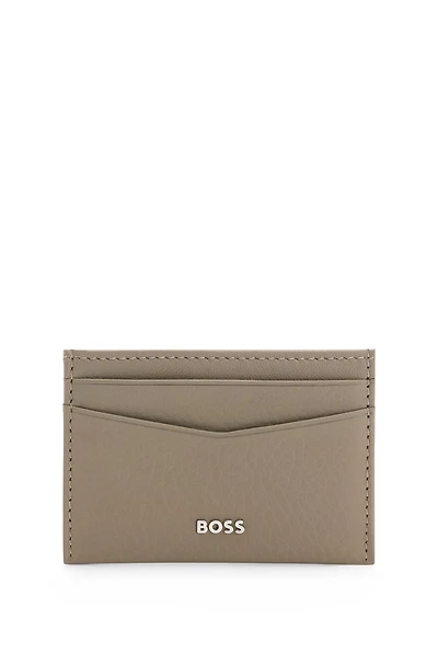 Logo-lettering card holder in grained leather