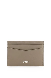 Logo-lettering card holder in grained leather