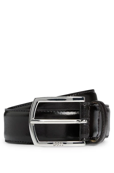 Italian-leather belt with antique-effect brass buckle