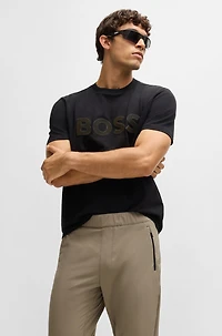 Tapered-leg trousers water-repellent stretch fabric