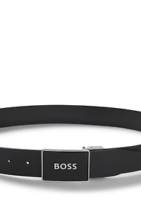 Reversible leather belt with plaque buckle