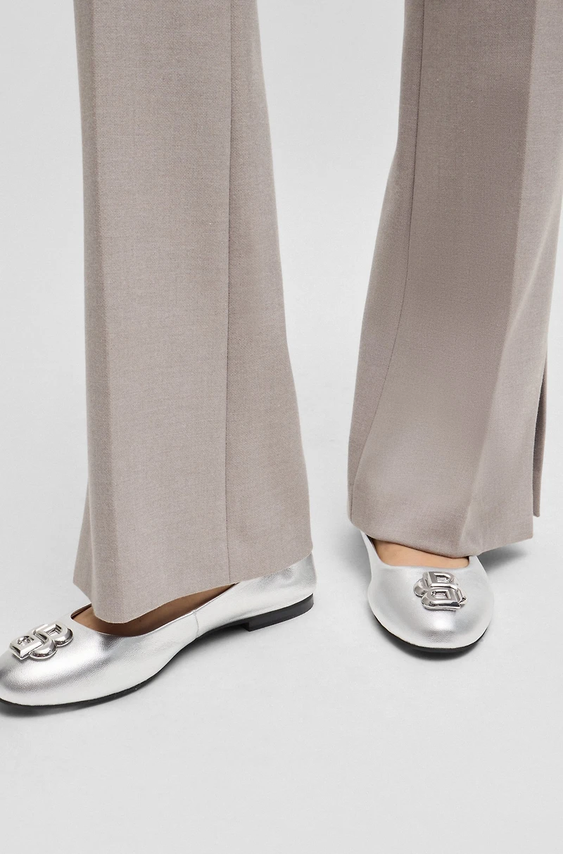 Metallic-leather ballerina pumps with Double B monogram