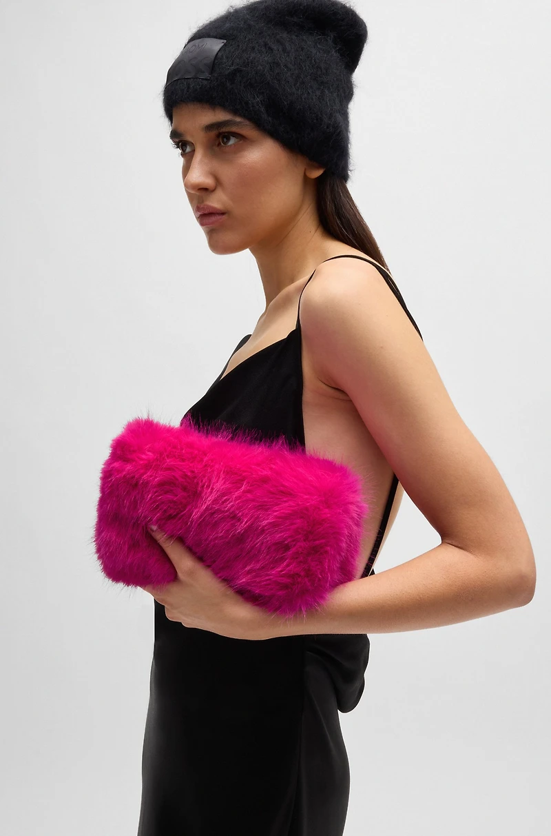 NAOMI x BOSS clutch bag in faux fur