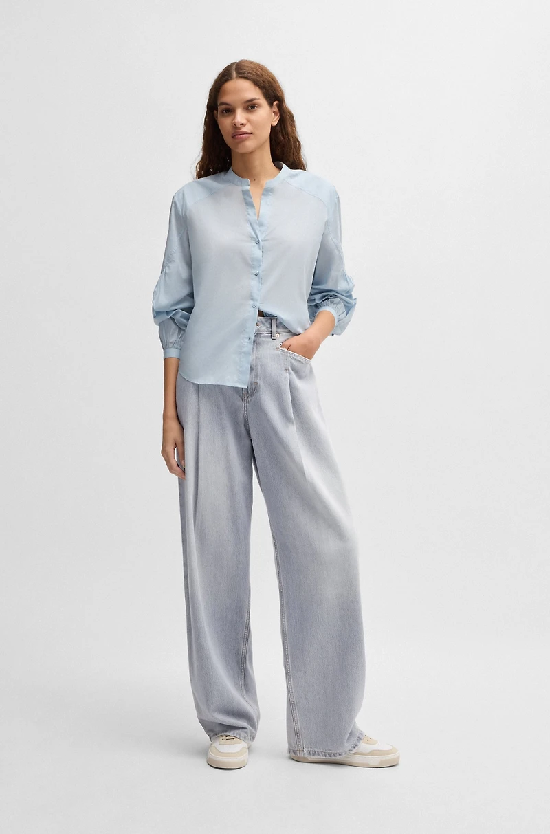 Wide-leg jeans gray denim with front pleats