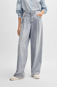 Wide-leg jeans gray denim with front pleats