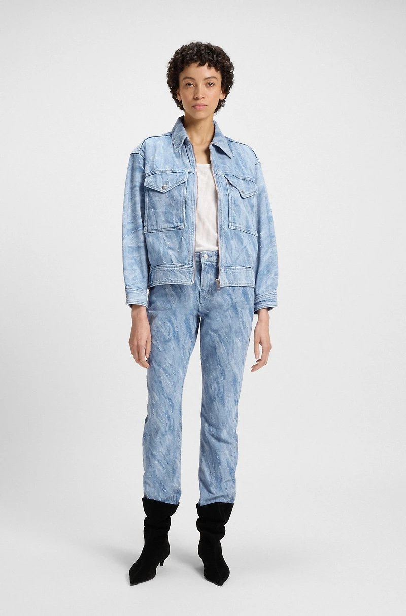 Oversize-fit bomber jacket blue distressed denim