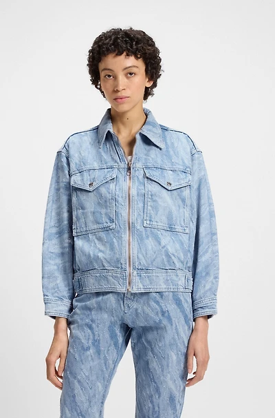 Oversize-fit bomber jacket blue distressed denim
