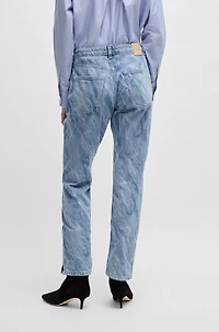 Slim-fit jeans laser-patterned blue denim