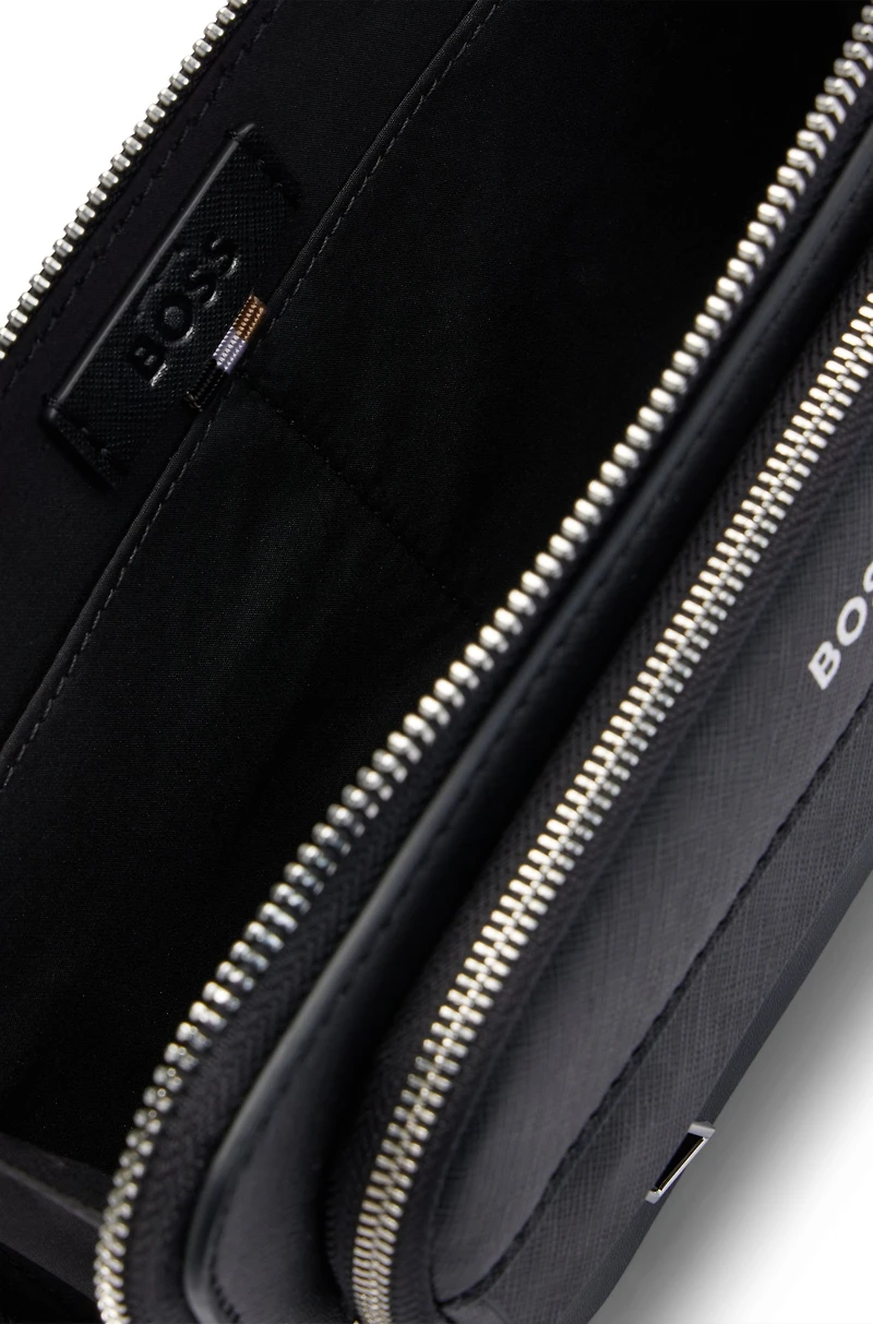 Structured crossbody bag with branded trims