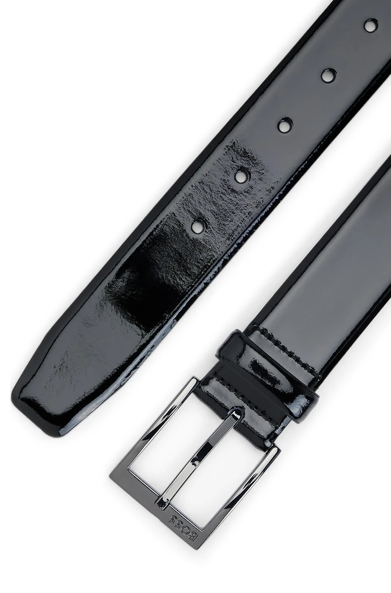 Italian patent-leather belt with logo buckle