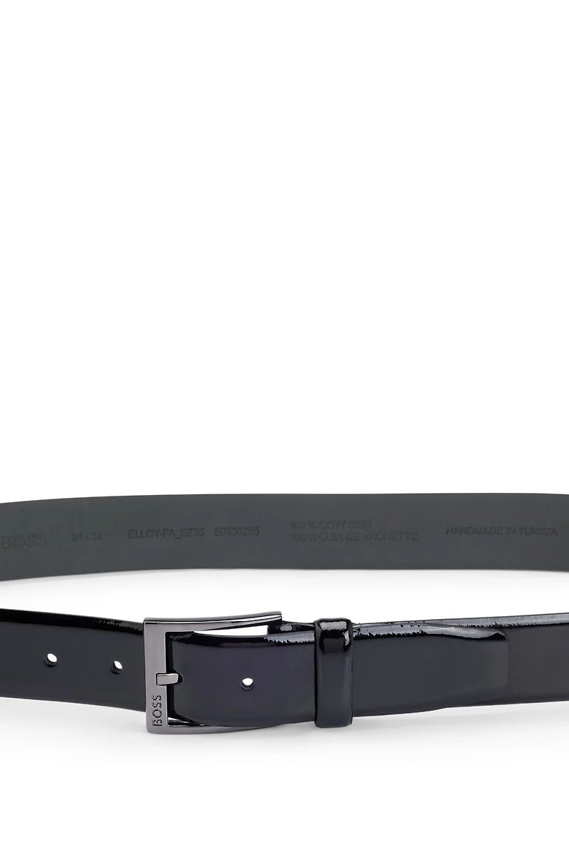 Italian patent-leather belt with logo buckle