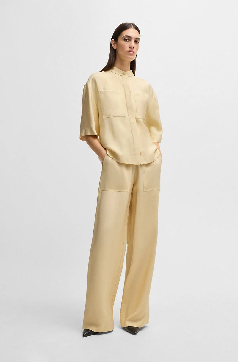 Relaxed-fit blouse soft twill with stand collar