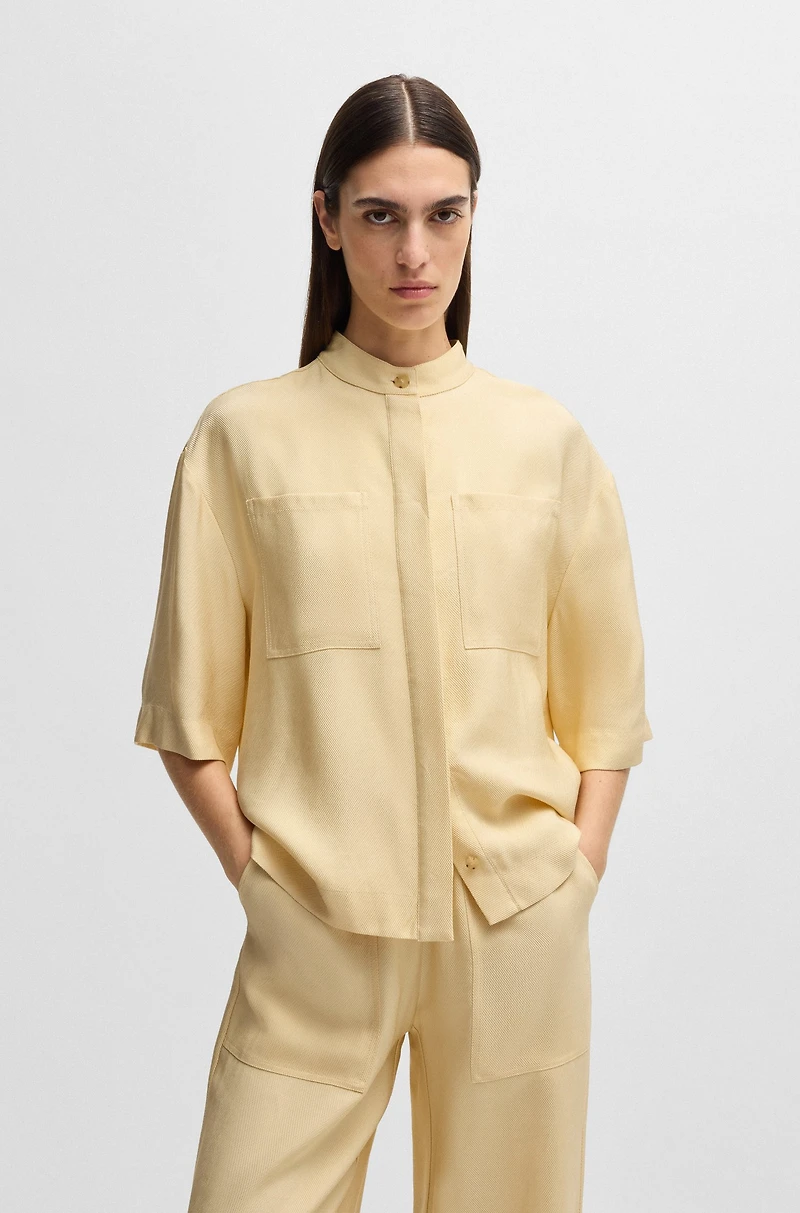 Relaxed-fit blouse soft twill with stand collar